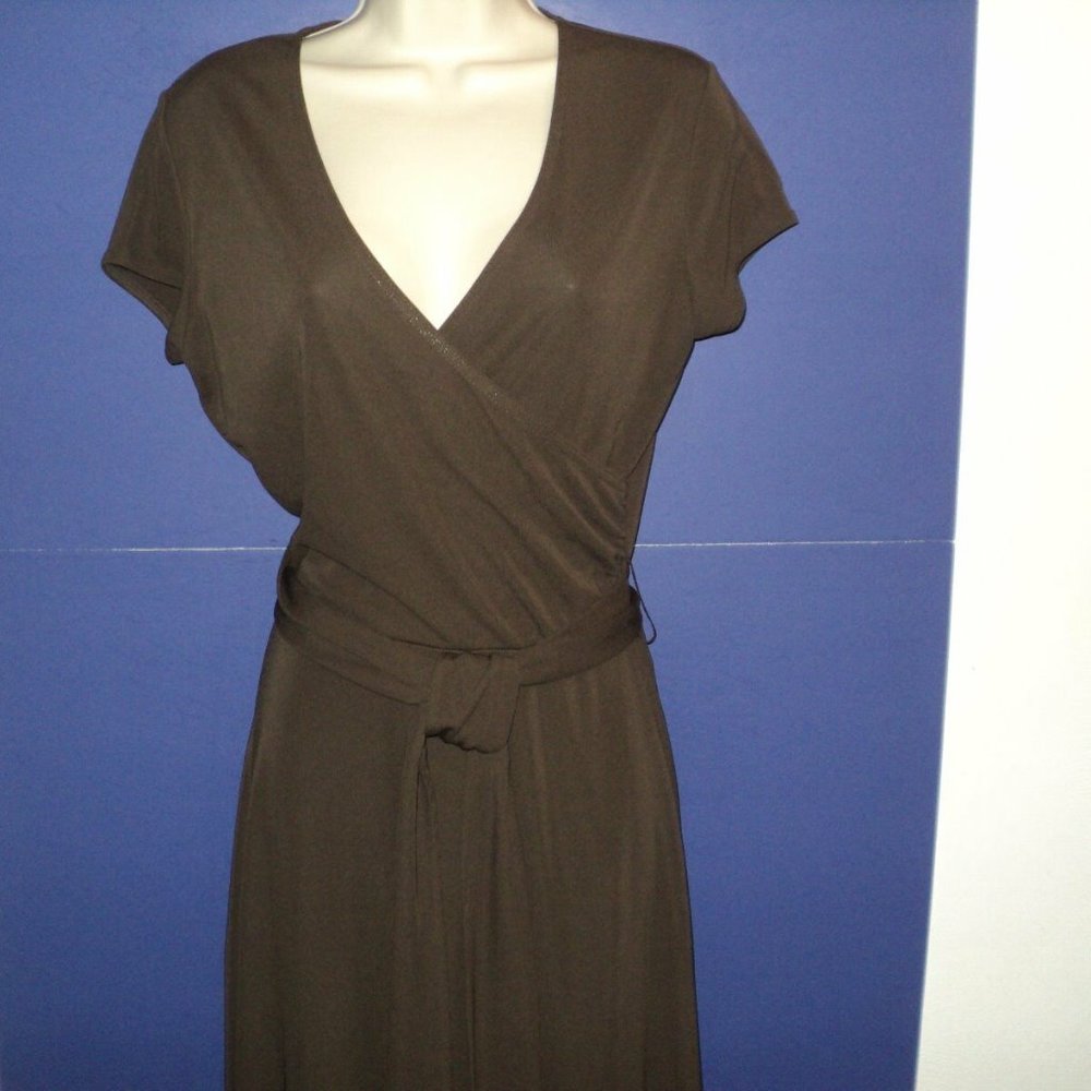 NEW Talbots Petites Size 8 Sheath Dress Brown Wrap-Look Knee Length